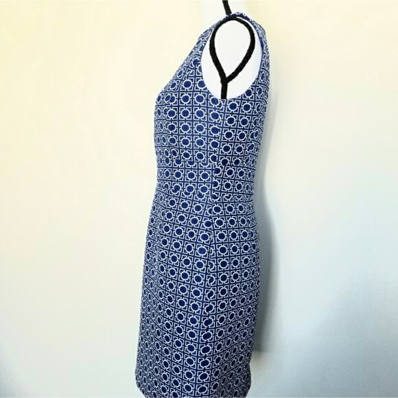 Tahari-Levine Blue Geometric Structured Knee-length Dress Keyhole Embellishment - Picture 3 of 6